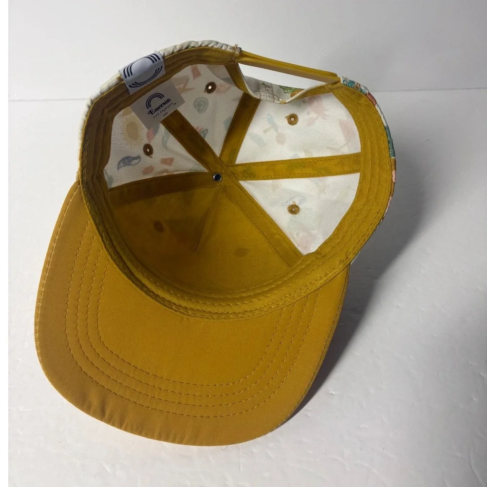 Emerson and Friends Kids Beach Print Snapback Hat Mustard Yellow Flat Brim Cap